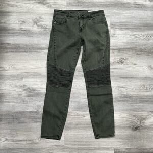 Pistola‎ Anthropologie Moto Skinny Olive Green Denim Pants Ribbed Knee Size 27